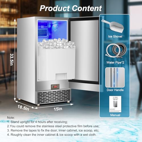 Image of Commercial Ice Maker Machine 120 LBS /24H, 30 LBS Cold Preservation Bin for 4-6H, Undercounter Ice Maker Stainless Steel, 40 Ice Cubes /8-15 Min Ice Machine, Set Ice Thickness, 24H Timer for bar, Cafe