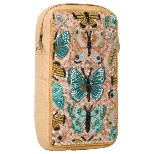 BTC Women's XL Butterfly Beaded Crossbody Phone Pouch Bag, Multicolor Shimmering Flutter Design2