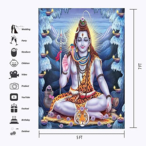 Hindu God Lord Shiva Backdrop Background 5x7 Vinyl Indian Lord Shiva Tapestry Poster for Living Room Home Wall Decor Wall Art Bedroom Decorations