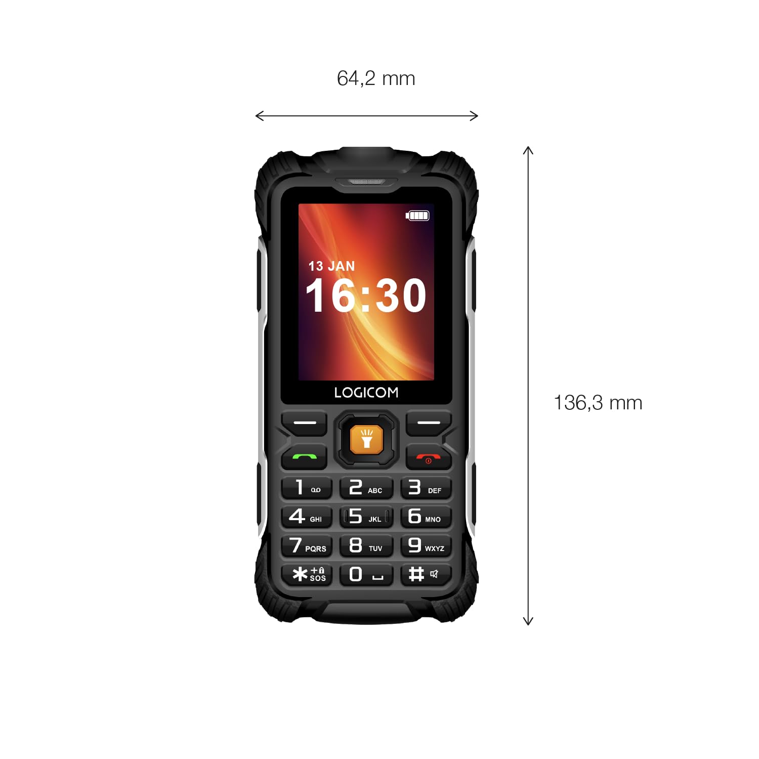 Logicom Xtrem 60 - Telefono 4G Dual SIM, batteria 3000 mAh, compatibile con apparecchi acustici, USB-C – Torcia – Mobile robusto – Nero