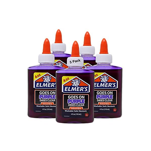 Elmer’s Disappearing Liquid School Glue | Purple Color, Dries Clear, for Kids Arts and Crafts | 4 oz (5 Pack)