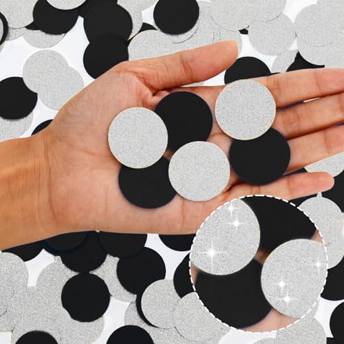 Image of 300Pcs Glitter Silver And Black Table confetti,Paper Circle Dots Confetti for Birthday Party Halloween Bachelorette Wedding Baby Shower Graduation Decorations