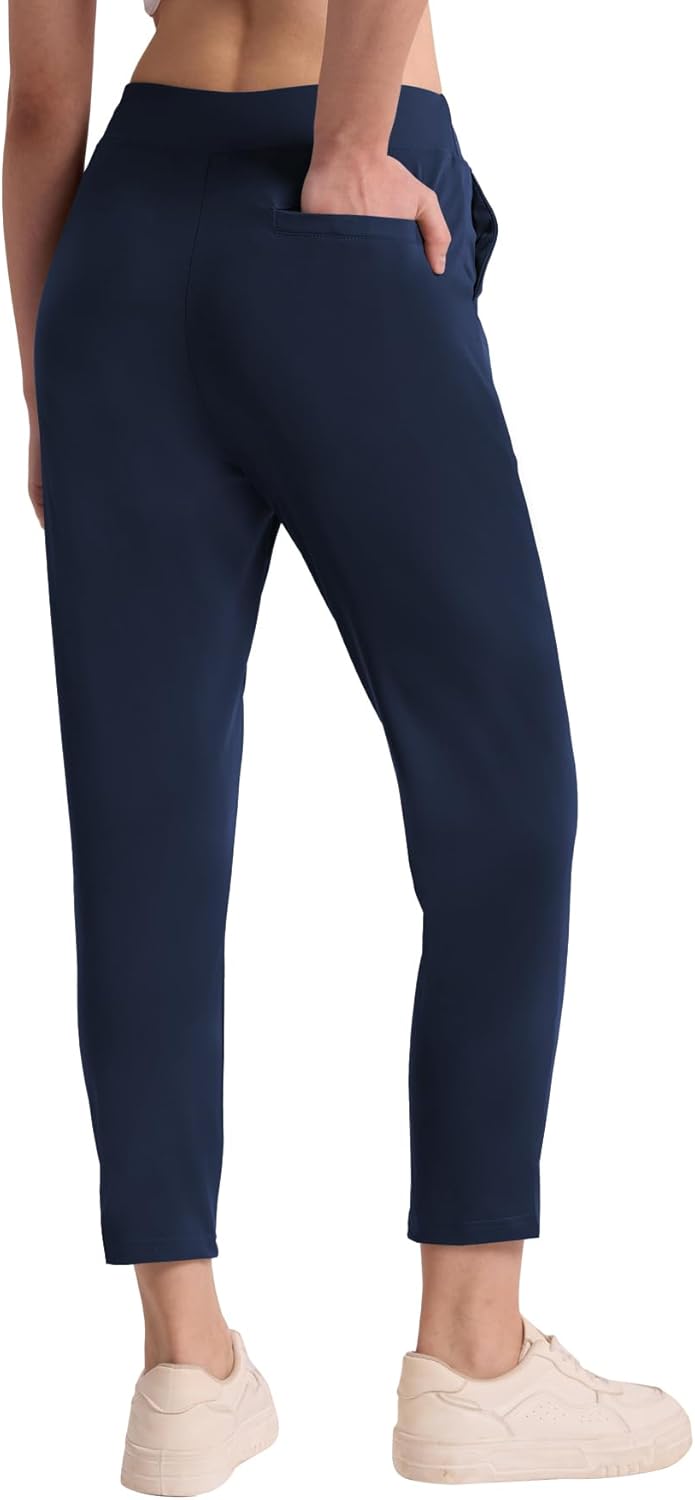 QBK Women's Petite Ankle Pants 25"/27" Stretchy Pull On Work Dress Business Casual Slacks with Pockets for Yoga Travel Golf