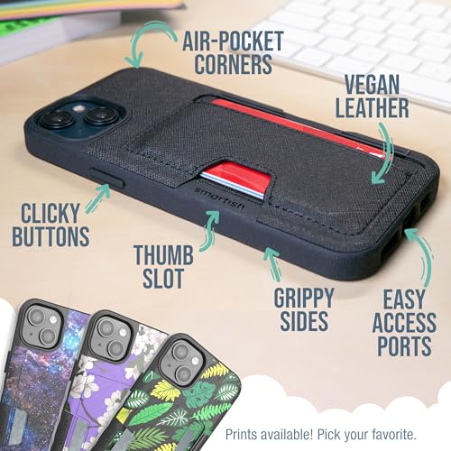 Image of Smartish iPhone 15 Plus Wallet Case - Wallet Slayer Vol. 2 [Slim + Protective] Credit Card Holder w /Kickstand - Drop Tested Hidden Card Slot Compatible w /Apple iPhone 15 Plus - Black Tie Affair