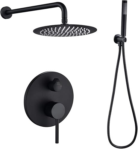 Miniatura 7 de LFGUD Juego de grifo de ducha de lluvia para baño, color negro mate, cabezal cuadrado de 8 pulgadas con kit de cabezal de ducha de mano, válvula de