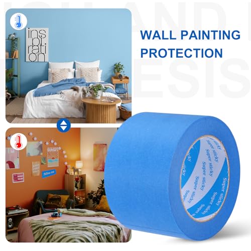 Image of PATIKIL Painters Tape 3 Inch x 55 Yards, Adhesive Masking Tape Blue Paint Tapes for Wall Painting DIY Artist Craft Arts Decoration Labeling