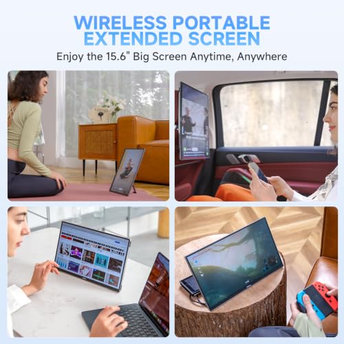 Image of Wireless Portable Monitor, 15.6 inch 1080P Portable Screen Extender, Wireless Casting&Auto-Rotation, Dual Monitor for Laptop /Mac /Switch /Phone /PC