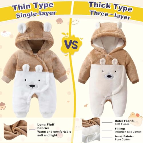 Image of Fairy Baby Newborn Baby Snowsuit Bear Suit Romper Winter Warm Coat Infant Fleece Footie Jumpsuit for Girls Boys 0-18M