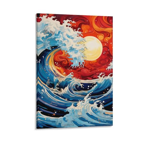 Tableau vagues au style japonais pour salon et chambre 50x75 cm