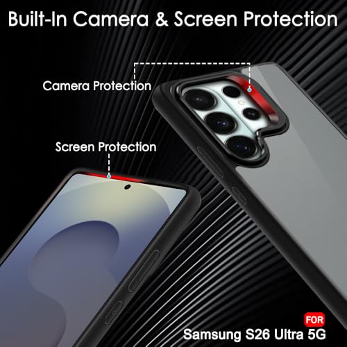 Image of TheGiftKart for Samsung S26 Ultra Case | Shockproof Hard Back Cover | Built-in Stand | Hybrid Shockproof Galaxy S26 Ultra Back Cover Case (PC & TPU, Matte Frosted Back, Translucent Black)