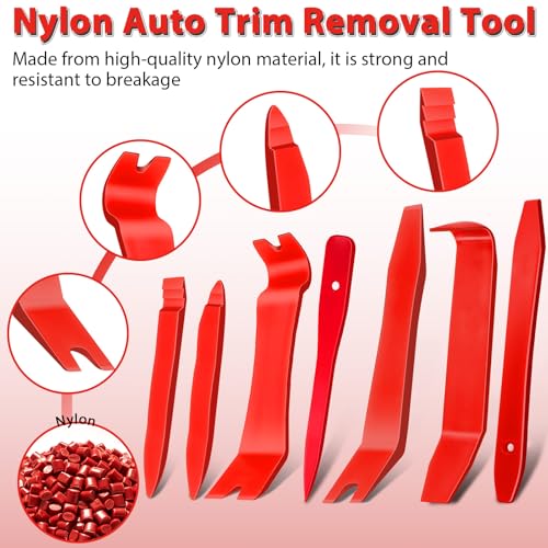 Image of Doaho 8Pcs Auto Trim Disassembly Tool Set,Nylon Plastic Fasteners Remover Tools for Car Dash and Upholstery,Car Door Panel Trim Removal Tool Kit with Storage Bag,No Scratch Auto Interior Remover - Red