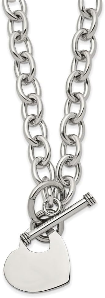Stainless Steel Polished Heart Toggle on an Open Link Chain Necklace for Women 18"", White, AFJ-QG-SRN1464-18-PK