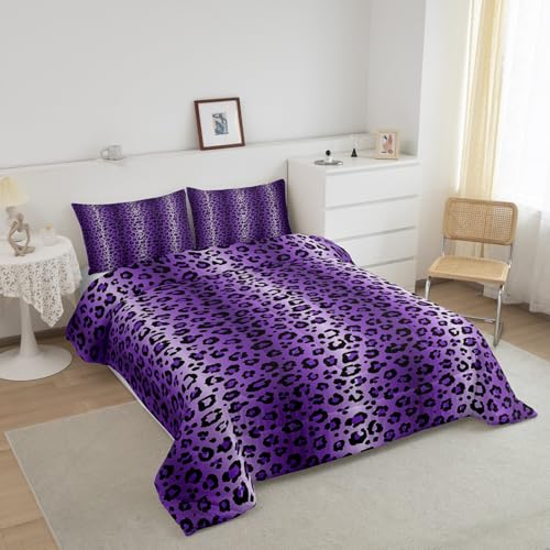 Image of Feelyou Purple Black Cheetah Comforter Set Queen Size, Boys Girls Leopard Bedding Set Safari Animal Fur Print Comforter Toddler Wildlife Duvet Set Bed Set 3Pcs