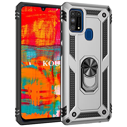 KOUYI Funda para Samsung Galaxy M31 /M21S, Armor Carcasa con 360 Anillo iman Soporte Hard PC y Silicona TPU Bumper antigolpes Fundas Carcasas Case para Samsung Galaxy M31 /M21S (Plata)