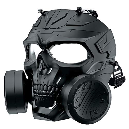 VILONG M10 Airsoft Tactical Protective Mask, Toxic Gas Mask Safety Eye Protection Skull Dummy Game Mask with Dual Filter Fans Adjustable Strap for BB Gun CS Cosplay (Black)