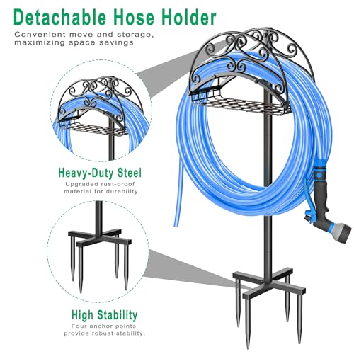 Gykoeaty Garden Hose Holder Freestanding, Detachable Metal Water Hose Holder, Heavy Duty Garden Hose Storage Rack Hose Stand for Outside Yard Lawn - Thumbnail 2