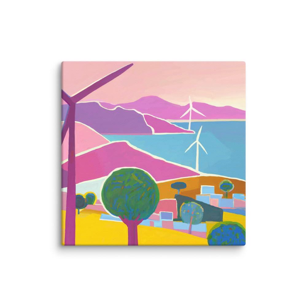 Impresión en lienzo con diseño de turbinas de viento, decoración de pared de guardería, arte de habitación de niños, decoración de sala de juegos, arte de pared para bebés, niños pequeños y niños,