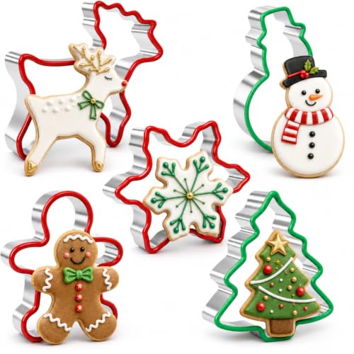 Christmas Biscuit and Cookie Cutters 5 Piece Stainless Steel Soft Rim