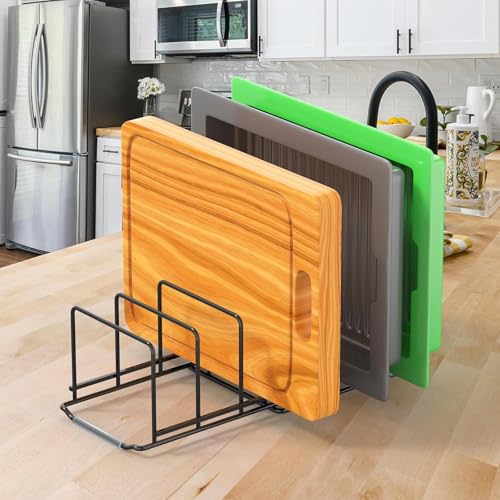 Image of Craftize Mstore Pan and Lid Organizer Rack for Cabinet - Pot Lid Holder & Cookware Organizer, Countertop Pan Pot Rack with 6 Slots - Iron Kitchen Organizer, Black, 17 inch L x 7 inch W x 6 inch H