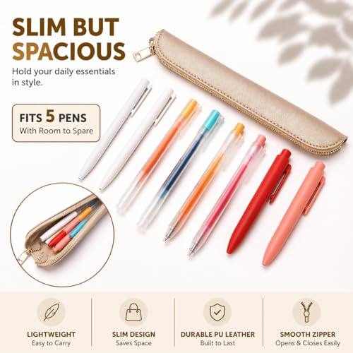 Image of Slim Pencil Case Skinny Pen Case Pen Pouch (FL Pearl White Tea)