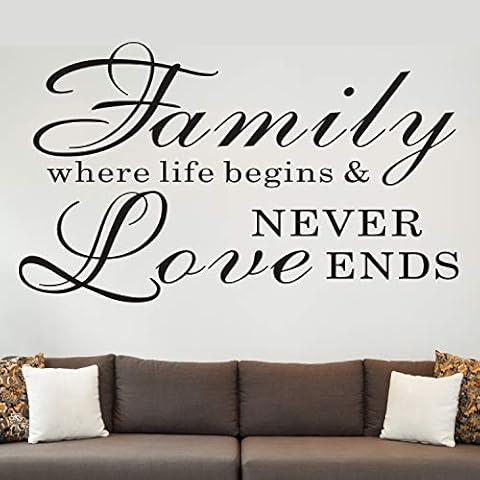 VODOE Wall Decals for Living Room, Family Wall Decals, Quote Bedroom Home Inspirational Couple Romantic Live Saying Art Decor Vinyl Stickers Family Where Life Begins and Love Never Ends 27" x 16" Cover