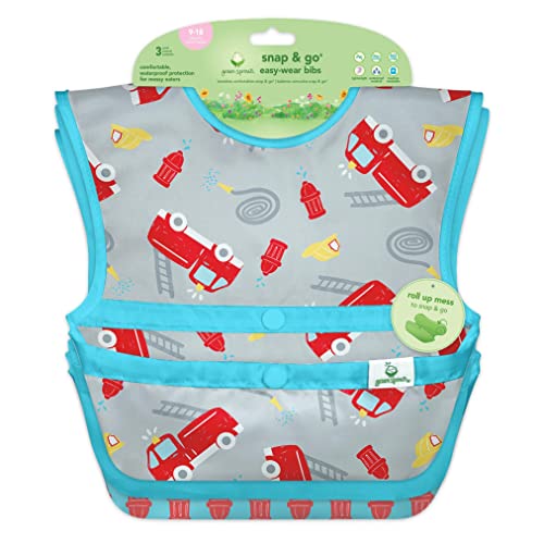 Green Sprouts Snap & Go Easy-wear Bavoirs (lot de 3) camion de pompier, 9-18 mois