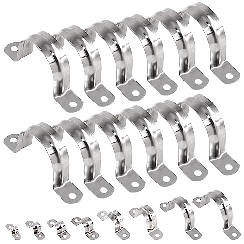 Keadic 50Pcs M45 Metric Two Hole Strap U Bracket Tube Strap Tension Clips 304 Stainless Steel Heavy Duty Rigid Pipe Strap Clamp, for Pipe Fixing on Various Surfaces