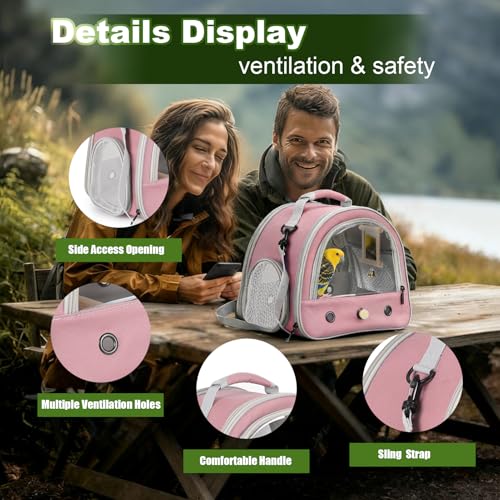 Image of Parrot Travel Cage with Bird Cage Bells Mirror Set,Portable Small Bird Parakeet Bag with Standing Perch and Comfy Mat Bird Carry Transport Bag with Clear Window Vet Visit Shopping