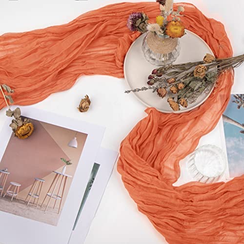 Weltrxe 6 Pcs Orange Cheesecloth Table Runners, 13Ft Gauze Table Runner Boho Rustic Wedding Table Decor 35"X160" Sheer Table Runner For Wedding Reception, Bridal & Baby Shower, Birthday Party #TOP1