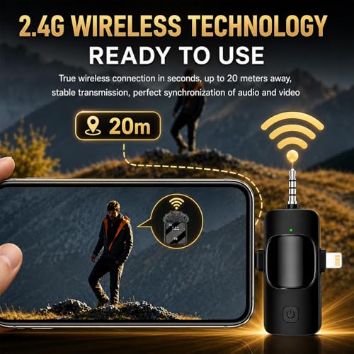 Image of EMBOX Omnidirectional Mic for YouTube | Plug & Play Wireless Mic Set 30m Range | Microphone for Video Recording DSP Noise Cancellation Collar Mike LED Type C for Vlogging, Podcast (F11)
