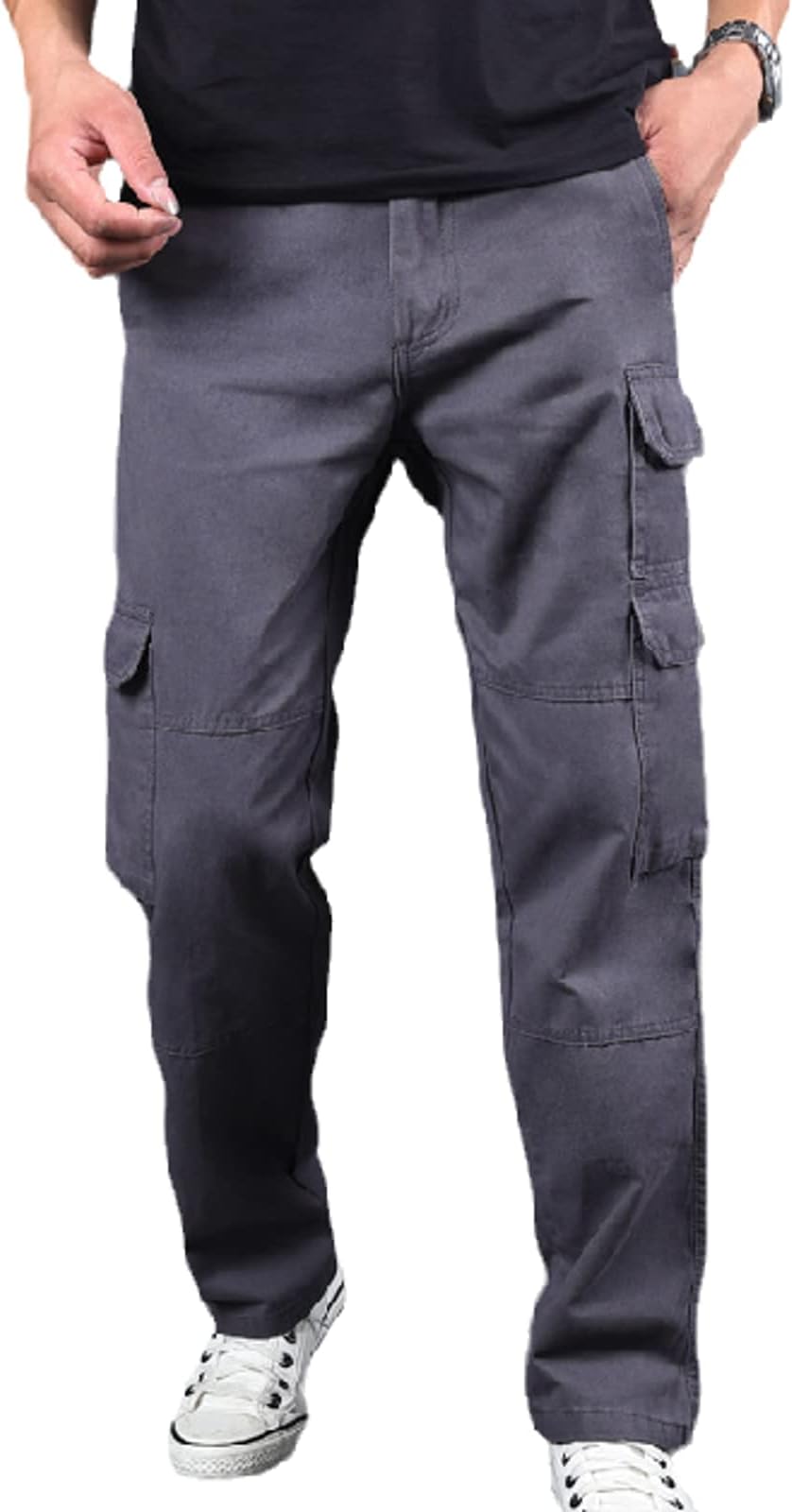 Outdoor Jumpsuit for Men, Plain, Cargo, with Multiple Pockets, Tactical Work Camouflage Combat Trousers, Casual, Loose Mountaineering Trousers for Men, gray, 3XL