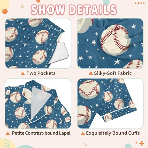 senya Baseball Star A Space Satin Summer Pajama Sets Silk Short Sleeve Button Down Sleepwear3