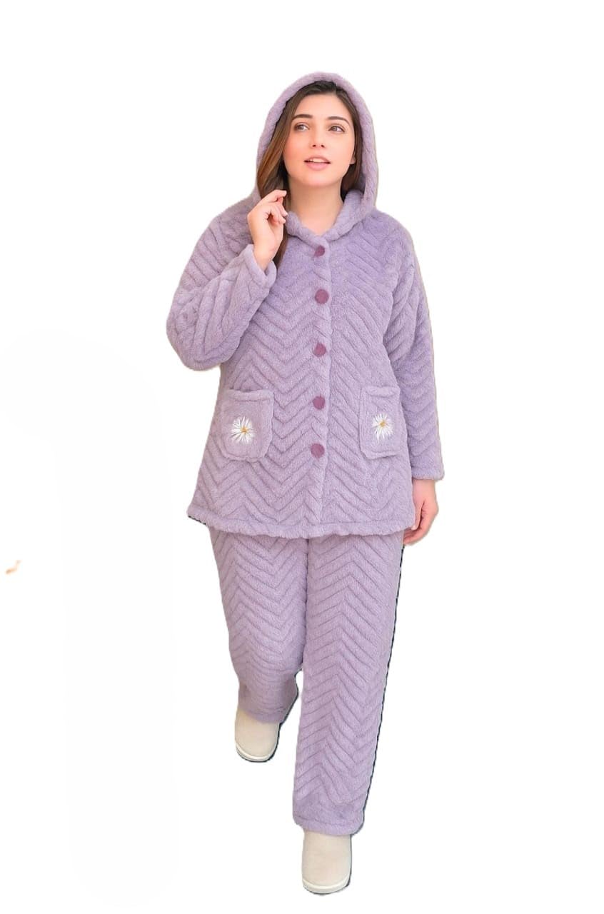 ukal Women's Wool Blend & Fleece Long Sleeve Pullover Hoodies Set Full Length Winter Nightwear Pajama and top Set Tracksuit Gym Suit Night Suit-picture-33