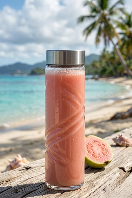 Image of CROCO JAR Wide Mouth Glass Water Bottle with Leak-Proof Airtight Double Layer Stainless Steel Lid for Water, Smoothie, Juices (750 ML Twirl Set of 2)