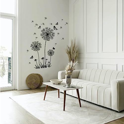 Miniatura 4 de Tanlaby Diente De León Pegatinas De Pared Mariposa Vinilo Decorativo Dormitorio Salón Tv Sofá Pared Oficina Pegatinas Pared Decoración Negro