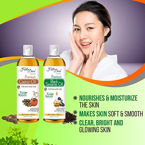 Image of Castor oil (100ml) and Black Sesame oil (100 ml) - Cold Pressed - Moisturizes the Skin and Promotes Soft and Shiny Hair