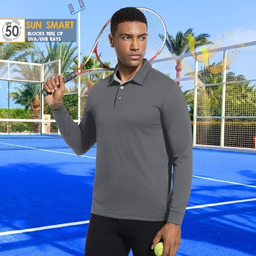 Image of Mens Golf Shirt Long Sleeve Moisture Wicking Dry Fit Performance Solid Pique Collared Golf Polo Shirts for Men