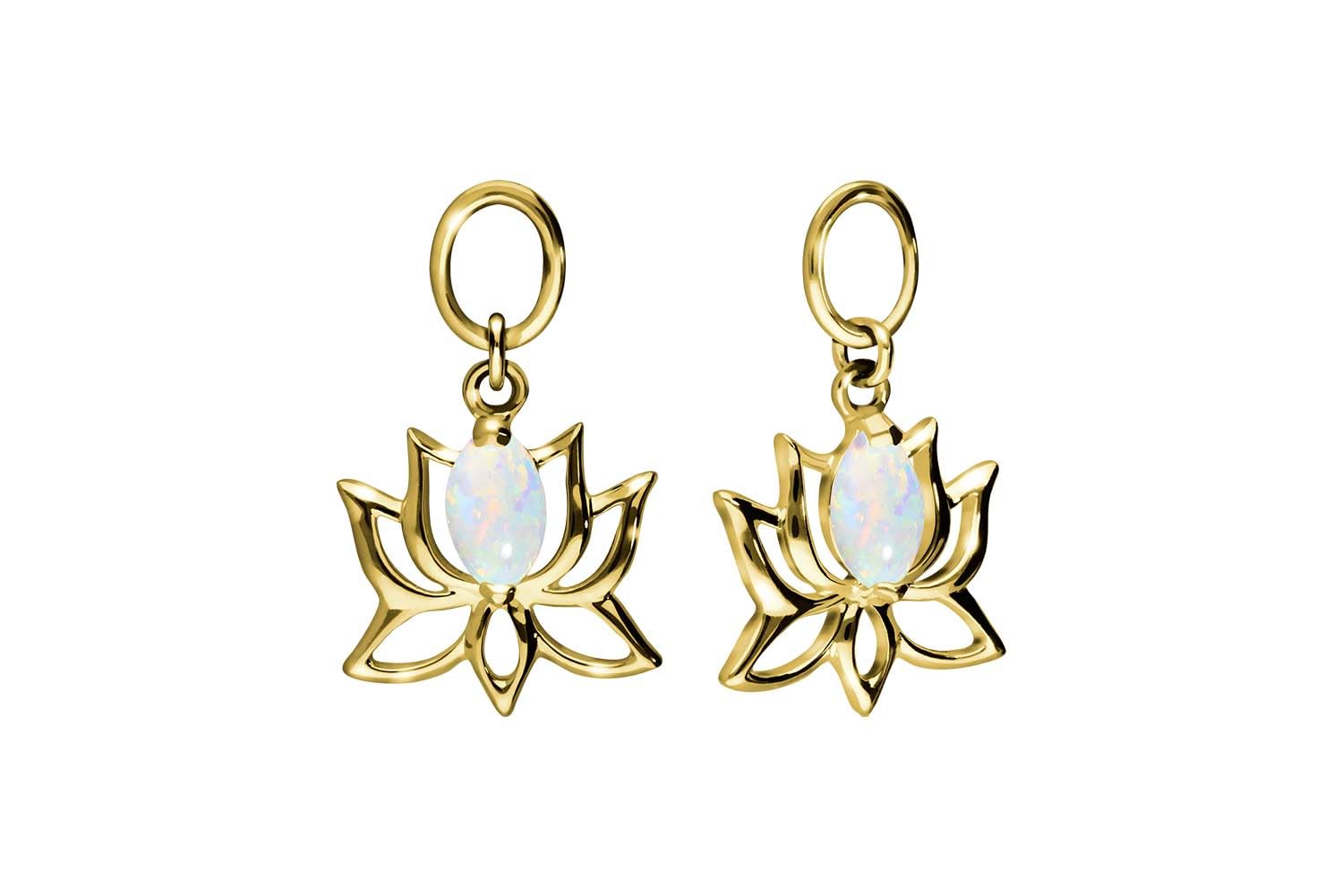 PIERCINGLINE 18 Karat Gold (750 er) Anhänger für Clicker Bauchnabelpiercing Creolen LOTUSBLÜTE + SYNTH. OPAL Piercing Gelbgold