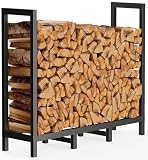 BALIE SPACE 4ft Outdoor Firewood Rack Holder with 8 Support Legs for Fire Wood Pile Storage, Adjustable Heavy Duty Log Stacker Stand Organizer, Black