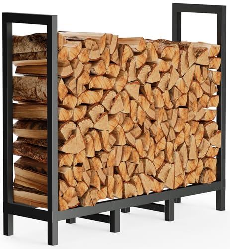 BALIE SPACE 4ft Outdoor Firewood Rack Holder with 8 Support Legs for Fire Wood Pile Storage, Adjustable Heavy Duty Log Stacker Stand Organizer, Black