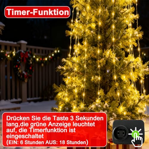Joysing Lichterschweif 1M 100 LED Lichterbündel mit Strom, Timer, 9 Modi Weihnachtsbeleuchtung IP65 Wasserdichte Wasserfall Lichterkette für Baum Balkon Innen Außen Weihnachten Deko