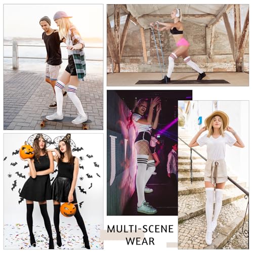 Image of Century Star Thigh High Socks 3 Pairs High Socks Over the Knee for Women Triple Stripe Thigh High Stockings Knee High Socks