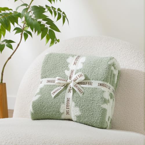 Snuggle Sac Twin Size Bedding Blanket, Sage Green Flower Throw Blanket for Couch, Microfiber Fluffy Warm Cozy Fuzzy Soft Reversible Blankets, Sage Green, 60x80 inches - image 4