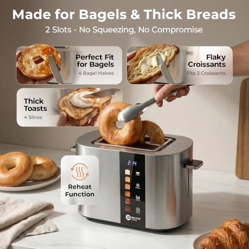 Image of Balter Toaster 2 Slice, Bagel Function, Stainless Steel, Touch Screen, Built-in Rack, Extra-Wide 1.5 inch Slots for Thick Breads & Bagel, Timer, BPA-Free, Removable Tray