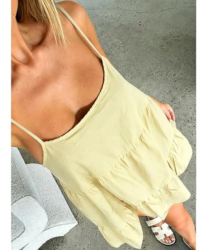 Image of Babydoll Dress for Women Spaghetti Strap Swing Dresses Sleeveless Short Flowy Dress Summer Loose Sundress