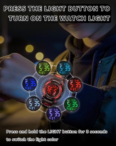 Image of Edillas Kids Digital Watch 7 Colors 50M Waterproof Sport Alarm Boys 7-15