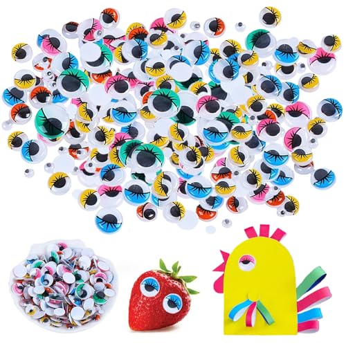 LUMOOM 300 Stück Selbstklebend Wackelaugen, Wiggle Eyes Augen Kunststoff Puppe Augen, Kulleraugen für Kunsthandwerk Dekoration, für DIY Scrapbooking Spielzeuge Zubehör (Mehrfarbig)