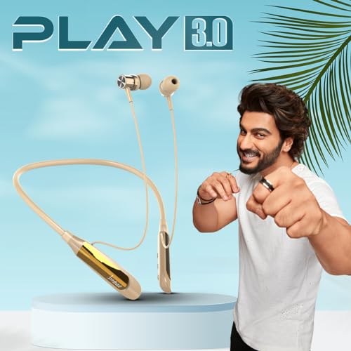 Image of LANDMARK BH118 Play 3.0 in-Ear Bluetooth Neckband with Mic, 10Hrs Playtime, ASAP Charge, ENC Mic, 3 Voice Changer, BT v5.0, Smart Magnetic Buds, IPX4, Dual Pairing (Gold)