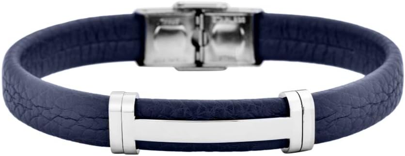 Geoffrey Beene Men's Genuine Leather Bracelet with Stainless Steel Cut-Out ID