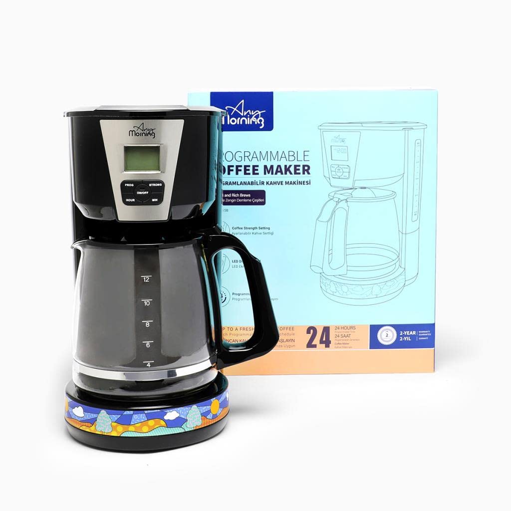 Any Morning Cafetera, 15 tazas de café programable, arranque y apagado automático, función antigoteo, control de fuerza de preparación, placa de calentamiento, fácil de limpiar, 2 litros, 1000 W